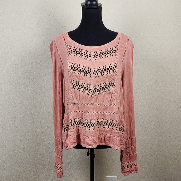 Patrons of Peace Pink Front Knit Long Sleeve Boho Style Top Size Medium - Picture 1 of 8
